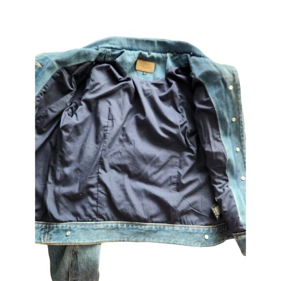 UGG SHEEPSKIN TRIM VINTAGE DENIM JACKET, WOMEN SIZE S Missing Fur Collar - Picture 6 of 8